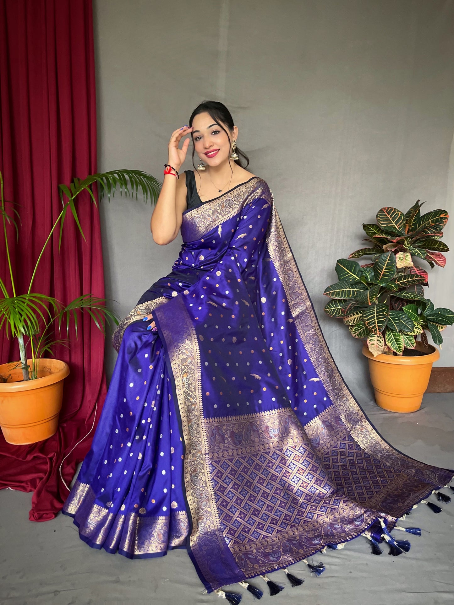 Violet Floral Woven Soft Silk Saree