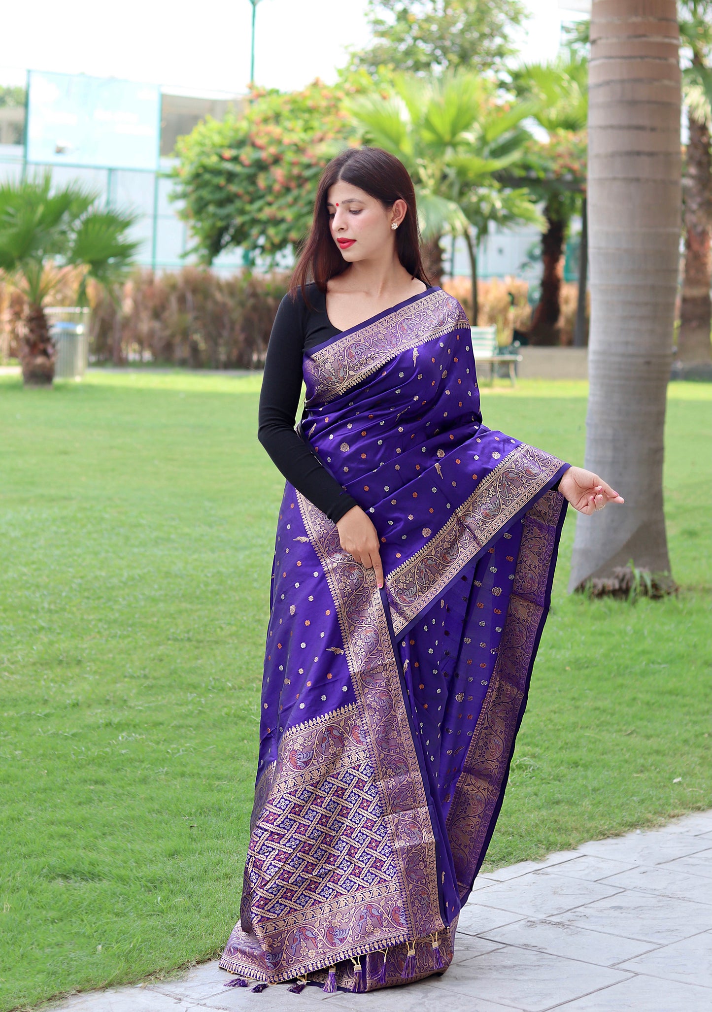 Violet Floral Woven Soft Silk Saree