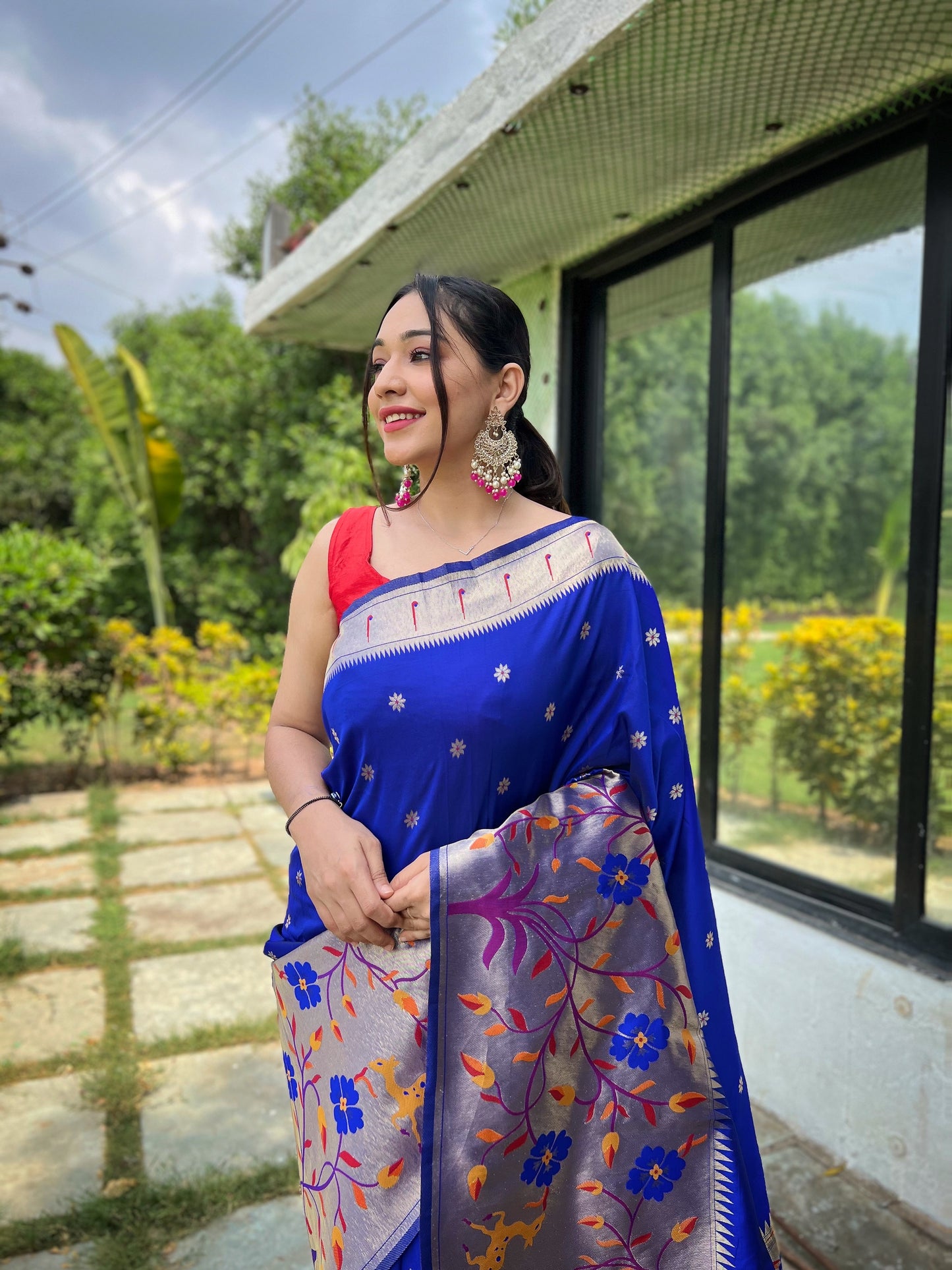 Blue Soft Kanchipuram Paithani Silk Saree