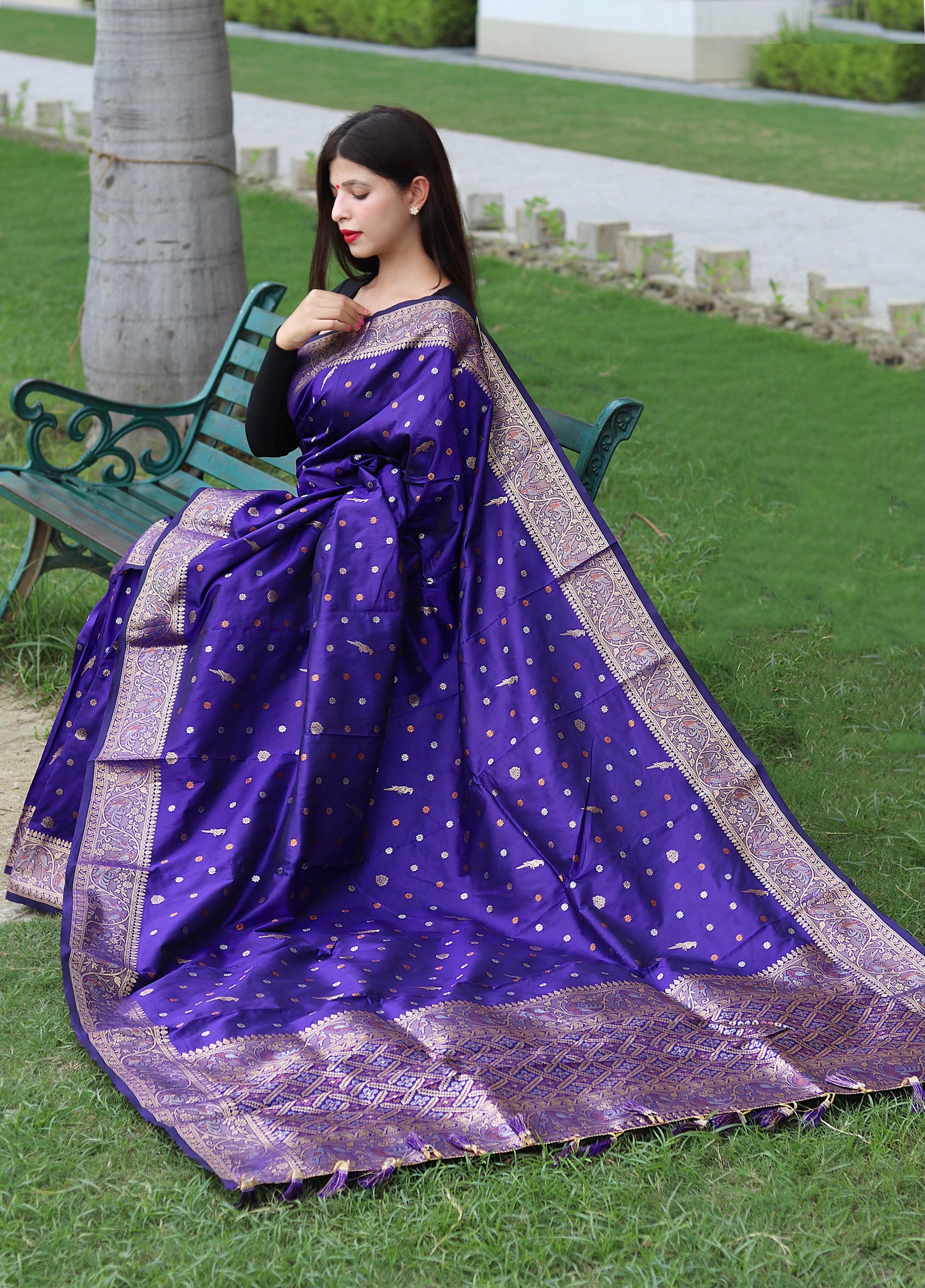 Violet Floral Woven Soft Silk Saree