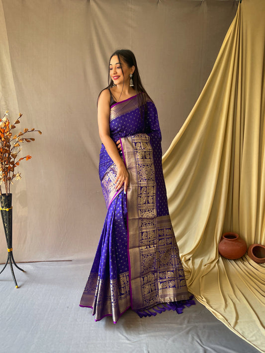 Violet Woven Saree with Contrast Border