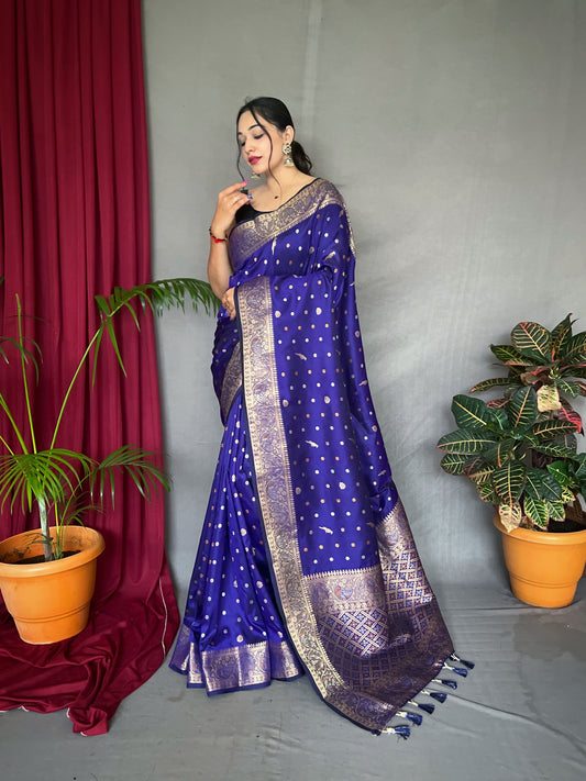 Violet Floral Woven Soft Silk Saree