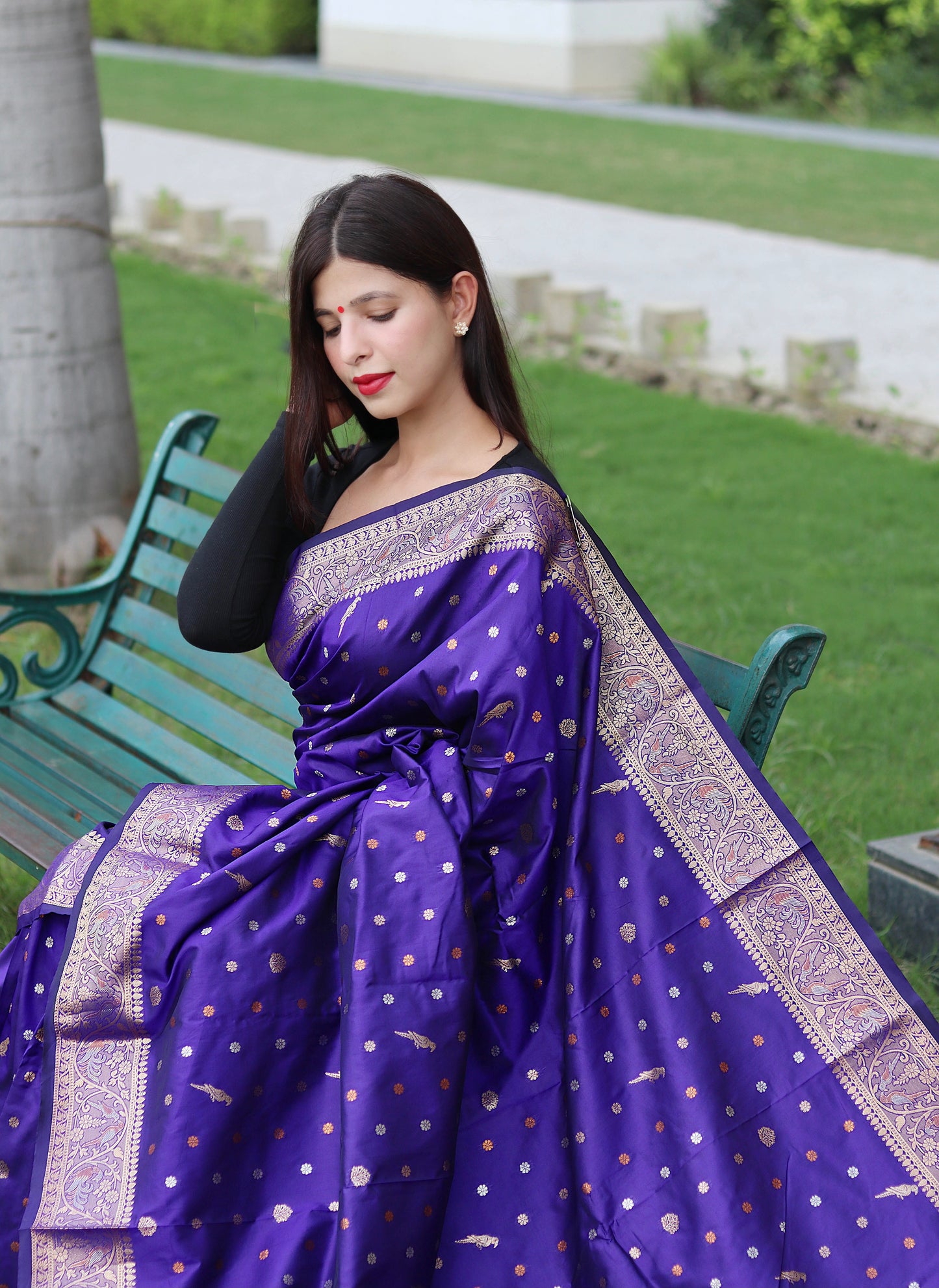 Violet Floral Woven Soft Silk Saree