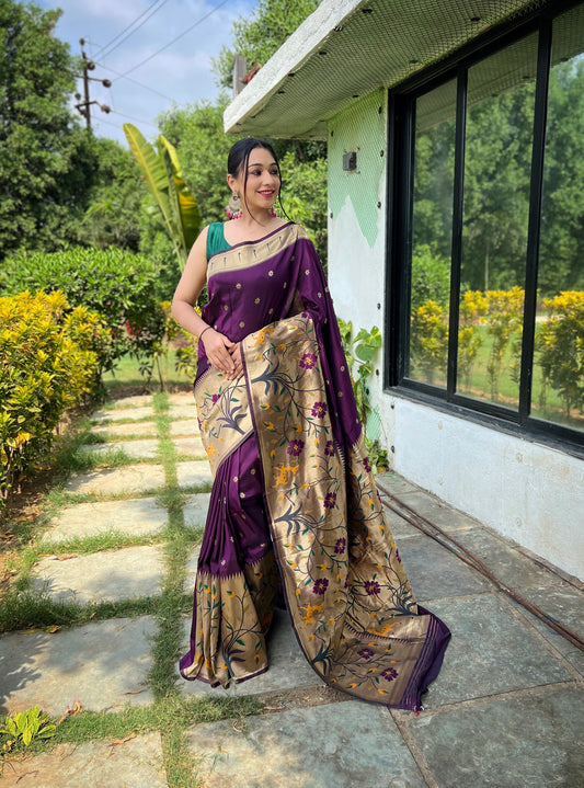 Wine Soft Kanchipuram Paithani Silk Saree