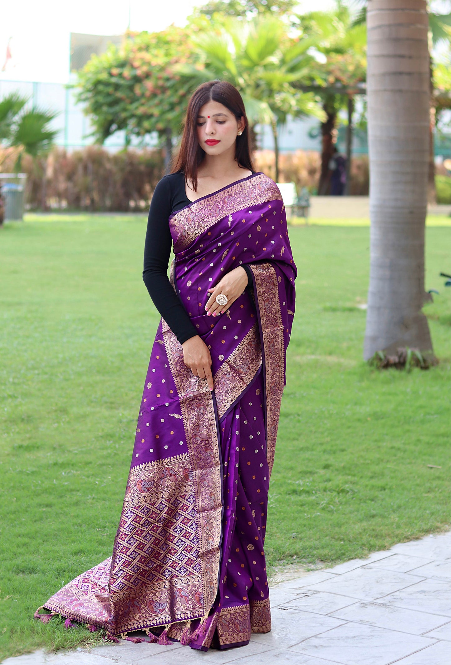 Wine Floral Woven Soft Silk Saree