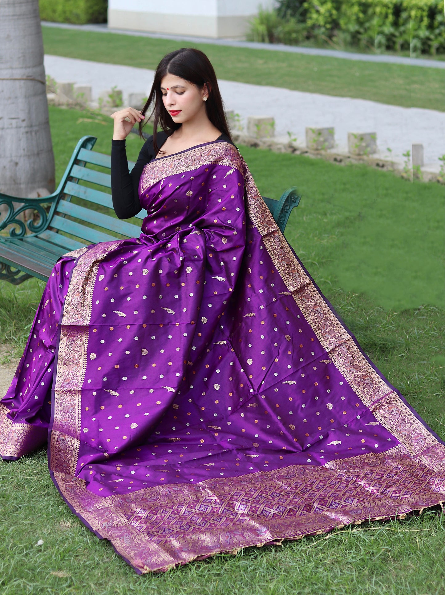 Wine Floral Woven Soft Silk Saree