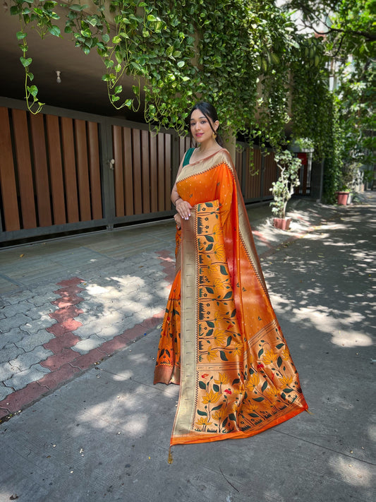 Yellow Zari Woven Patola Silk Saree Set